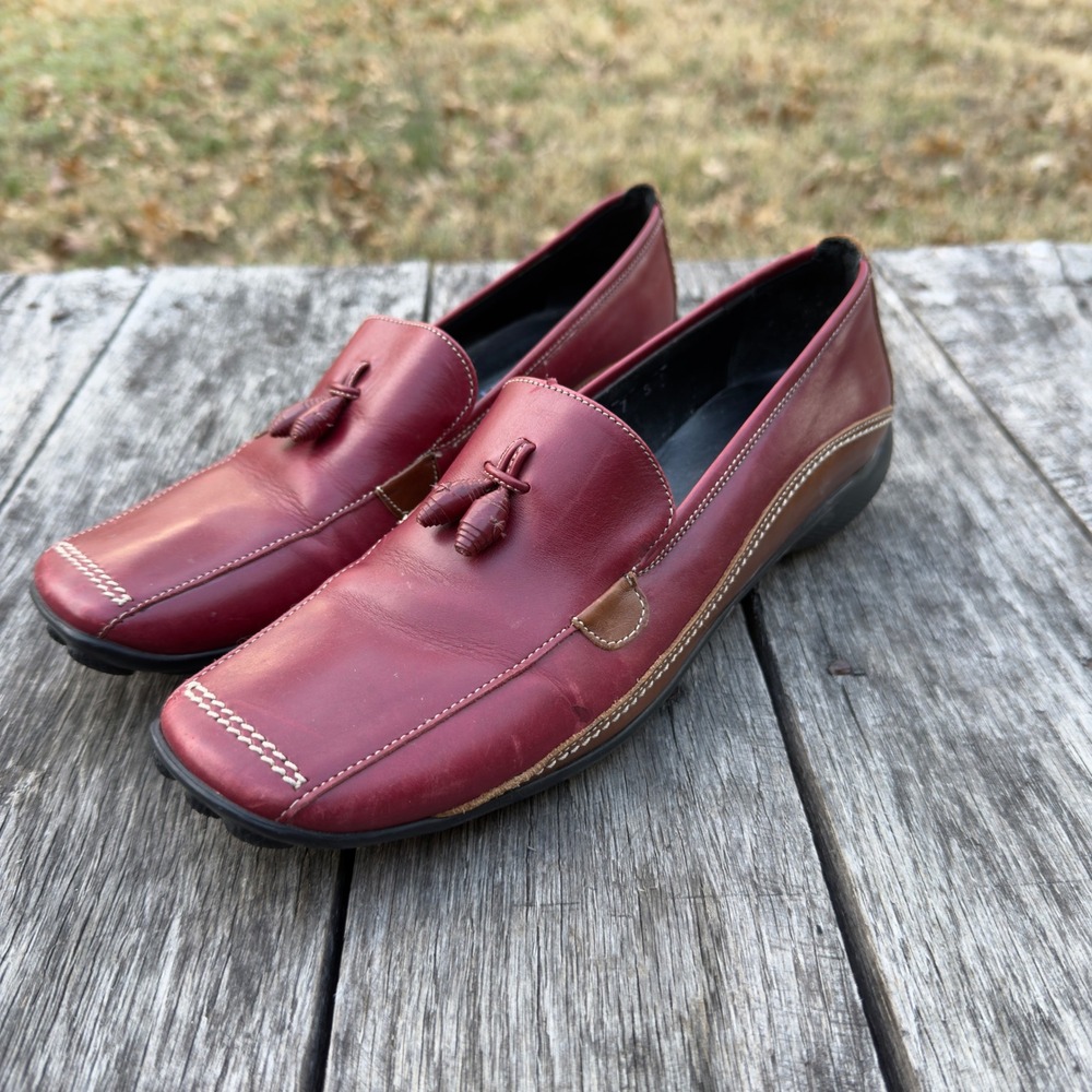 Sesto Meucci Womens Burgundy Leather Tassel Driving Loafers Square Toe Shoes 7 S